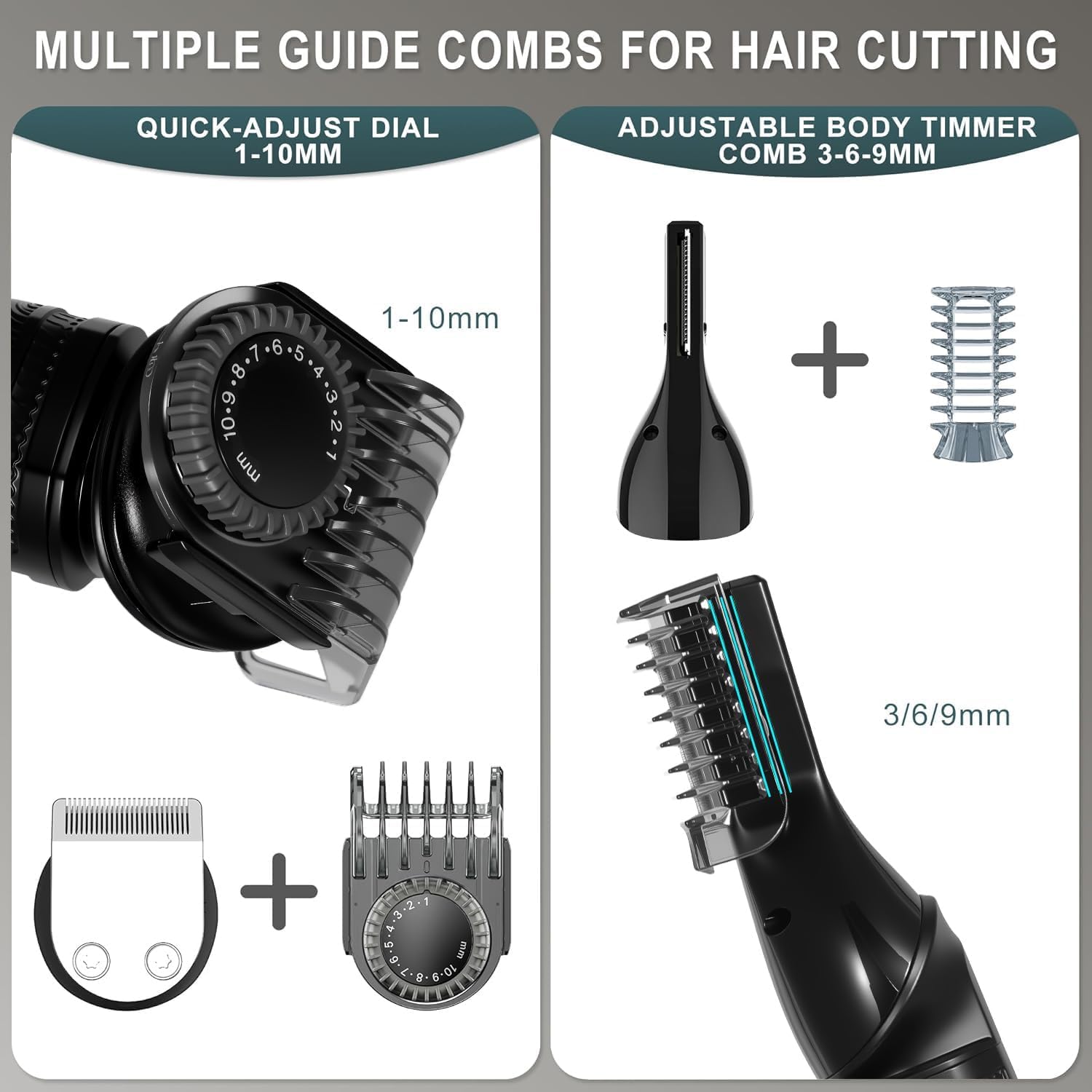 Hatteker Männerpflegeset 8-in-1, Zero-Gap-T-Klinge Trimmer, wasserdichter Trimmer, Haarschneider für Männer, Barttrimmer elektrisch, Kabelloses Männerpflegeset, Elektrischer Rasierer für Männer