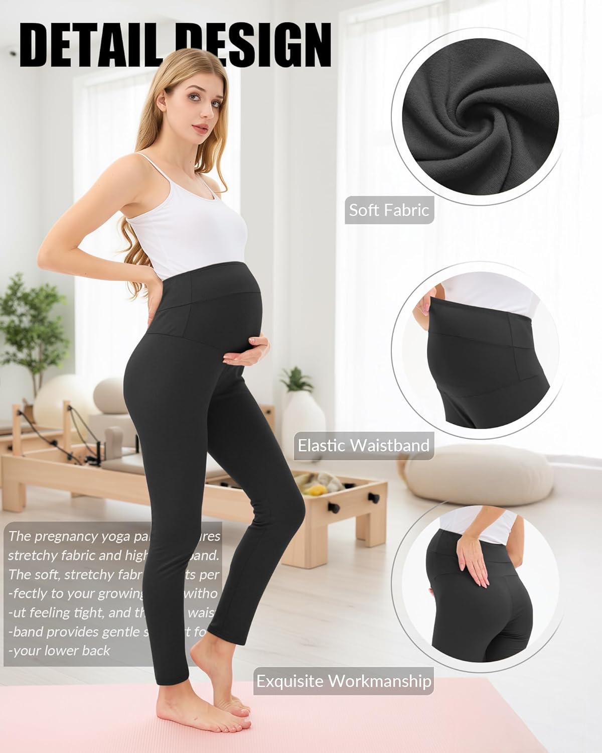 3 Pack Women's Maternity Lightweight Leggings, Over The Belly Pregnancy Casual Pants High Waisted Stretchy Workout Activewear(Black,X-Large) - Image 6