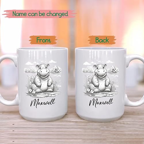 Miniatura 2 de Taza de café hipopótamo con nombre personalizado, regalo para hombres, mujeres, amantes de los animales del hipopótamo, taza de café personalizada