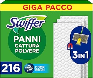 Swiffer Panni Cattura Polvere, 216 Panni Microfibra Dry, Cattura Polvere e Sporco, Ottimo per Tutti i Tipi di Pavimenti e ...