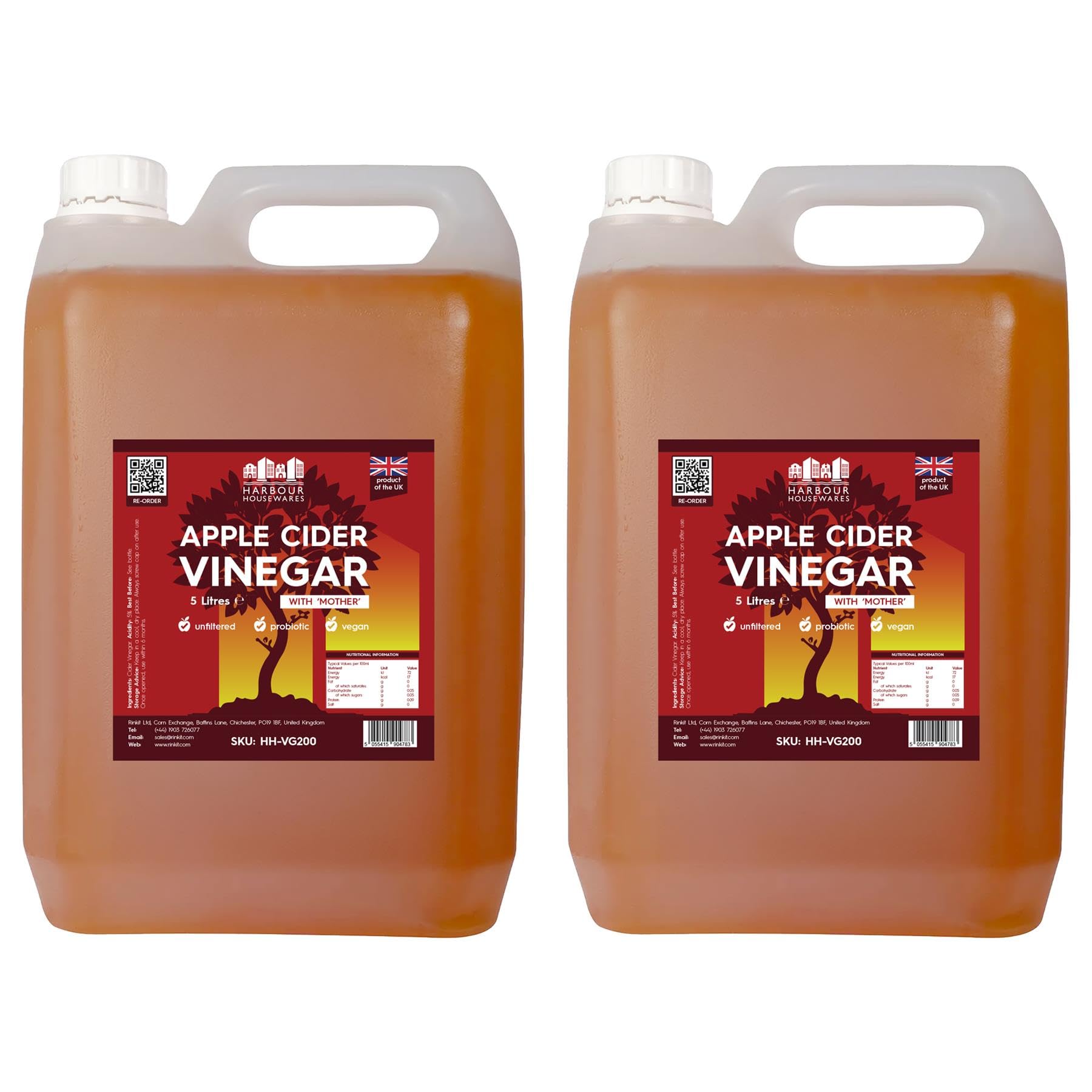 Harbour Housewares White Vinegar - 10L - Food Grade 5% Spirit Distilled