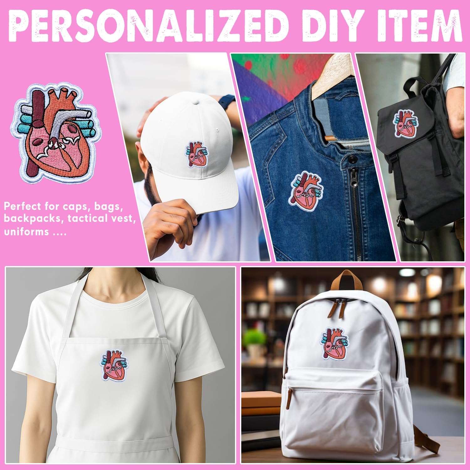 Anatomical Heart Embroidered Patch 3" –Anatomy of The Brain Neurologist Iron-On/Sew-On Medical Anatomy Applique for Jackets, Backpacks & Scrubs – Colorfast DIY Badge, Nurse/Med Student Gift