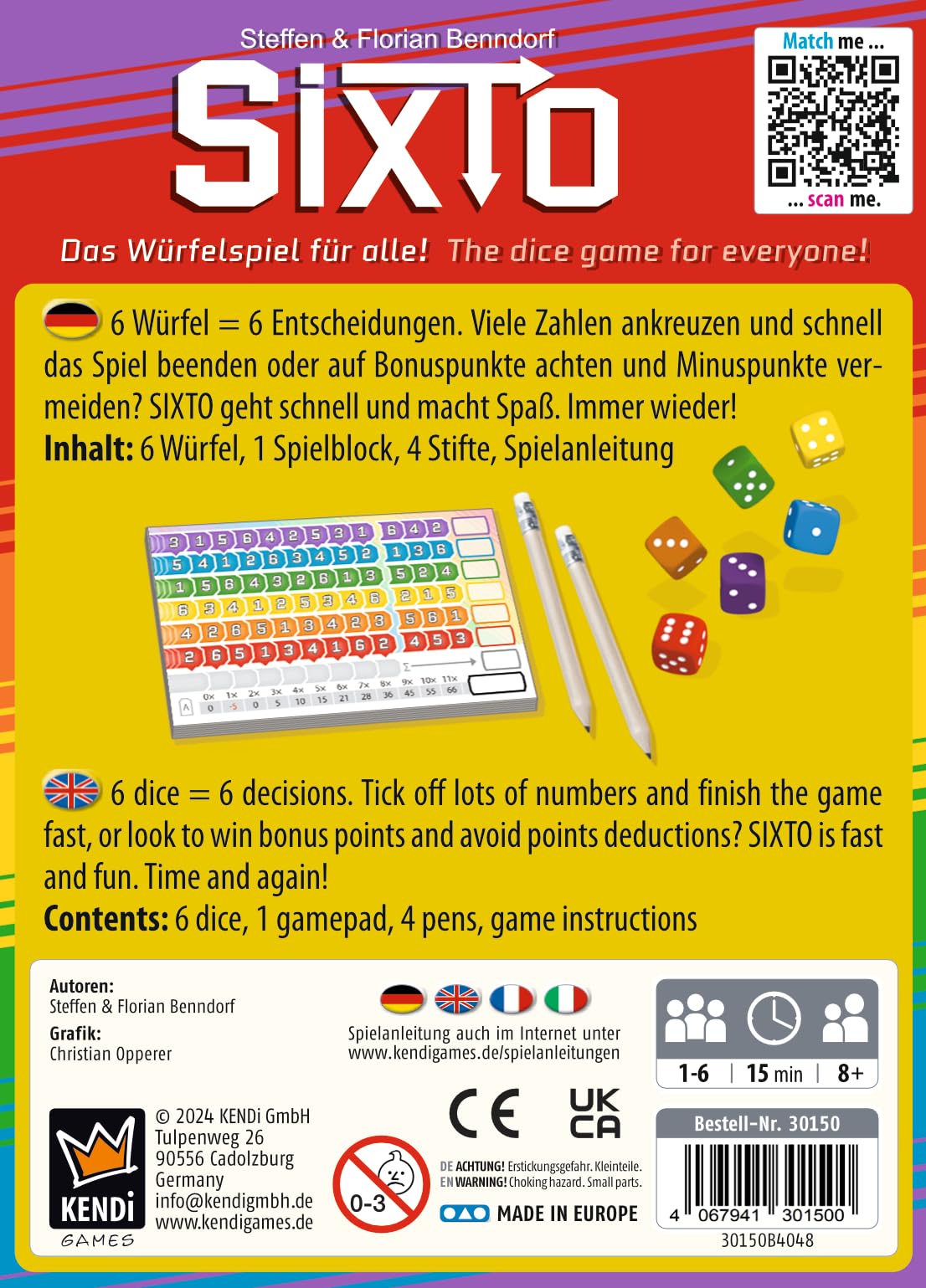 KENDi GAMES SIXTO - Dice Game for Everyone - Score in Rows & Columns - 12 Different Block Sheets - Ages 7+ - Image 4