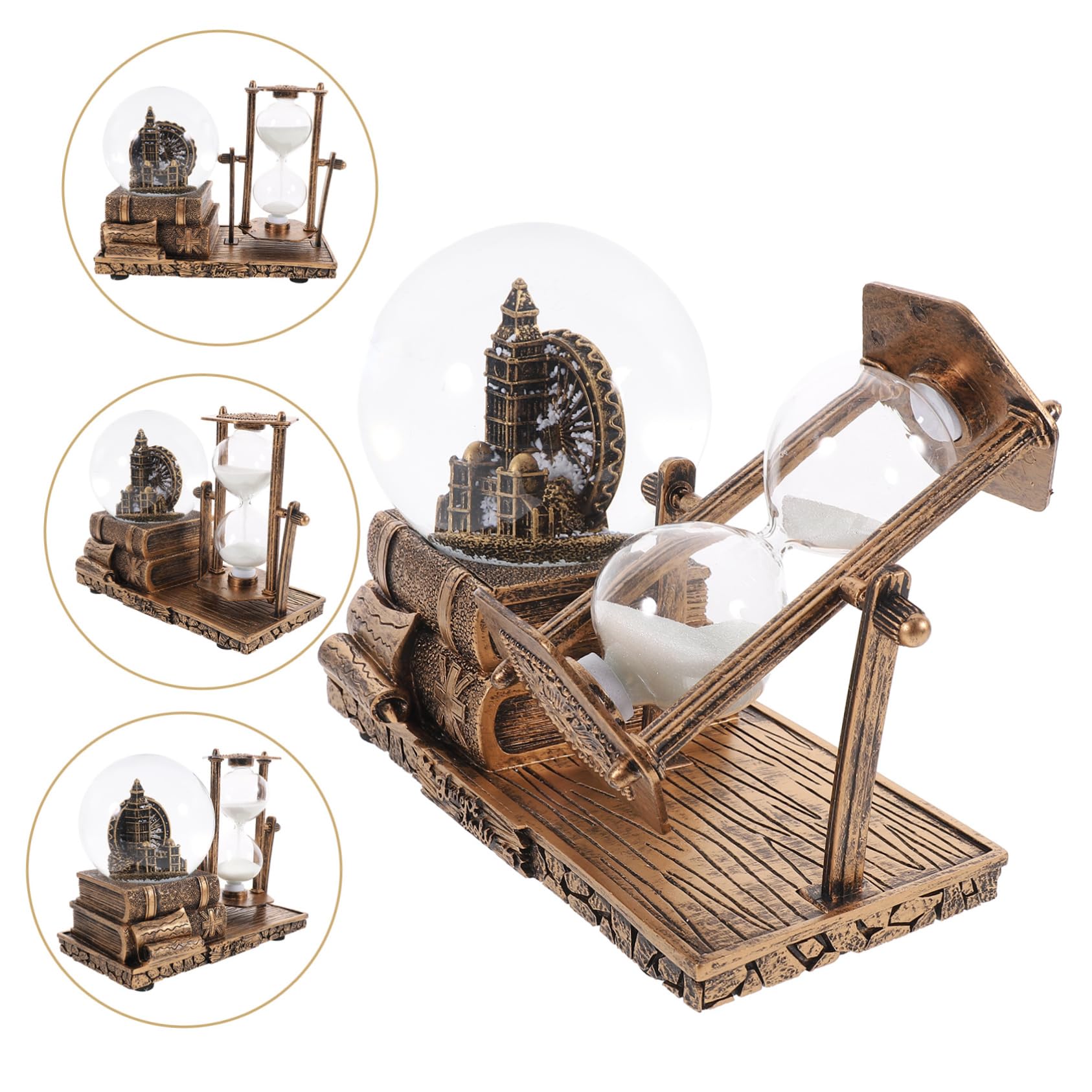 Vintage Tischdekoration Sanduhr Ornament aus Kunstharz mit Kristallkugel LED Licht Musikbox für Wohnzimmertisch Kreative Handgefertigte Wohnaccessoires