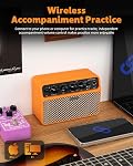 STRICH DSP Mini Amplificateur de pratique pour guitare électrique, 2 x 5W Amplificateur de bureau double haut-parleur avec nettoyage/détortion, 3-4H Batterie, 3.5mm Casque Jack, sans fil portable pour la pratique intérieure & Voyages, Orange