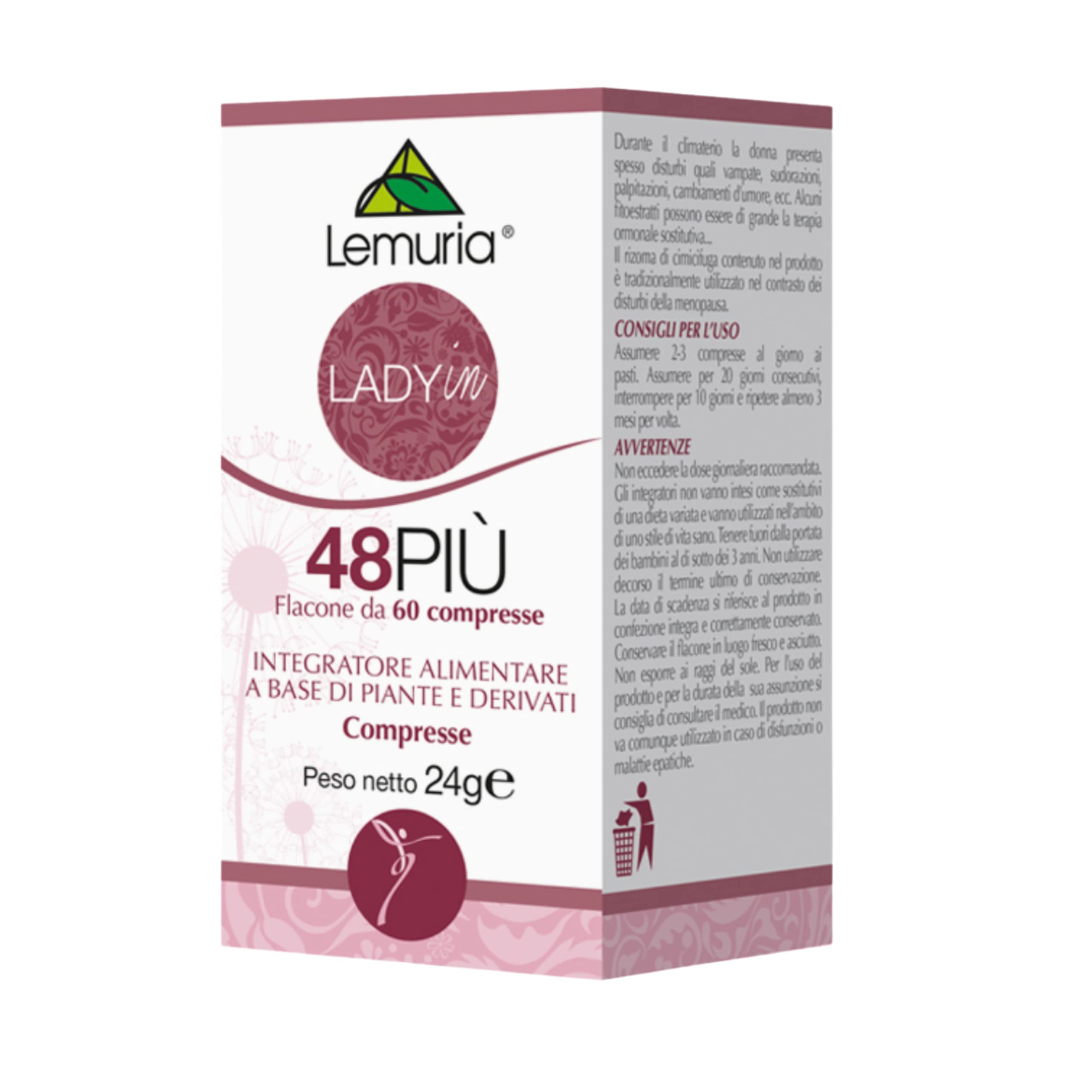 Lemuria - 48 PIÙ - Per Contrastare i Disturbi della Menopausa, con Rizoma di Cimicifuga - 60 Compresse