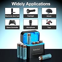 Vista 8 de Batería recargable de litio AA con cargador, paquete de 8 baterías AA de litio recargables, baja autodescarga y larga duración de hasta 2000+