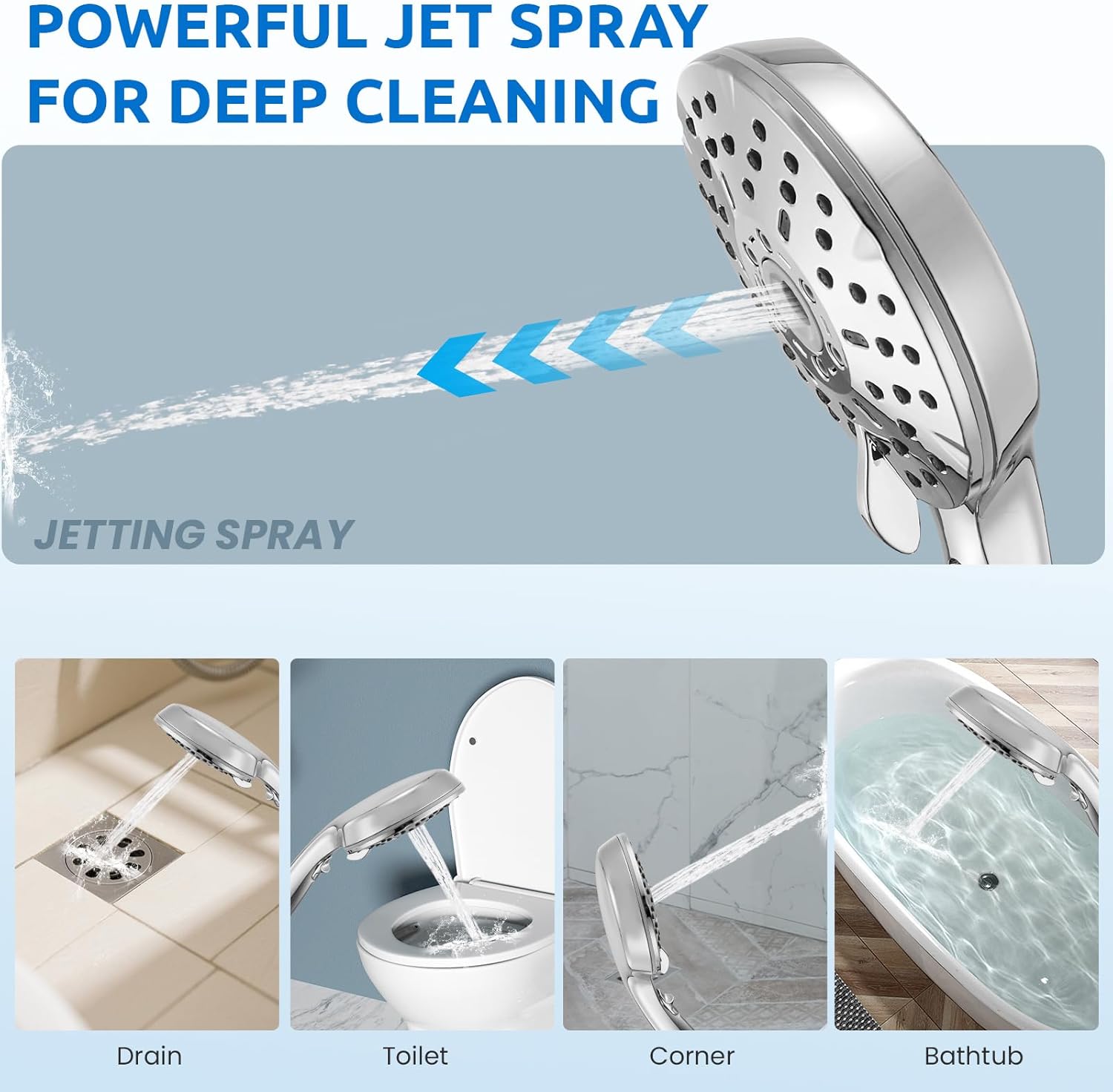 Ryamen 8" Dual Shower Head Combo, High Pressure Rainfall Shower Head with Handheld, 6 Spray Settings Angle Adjustable Handheld Shower Head with Pause, Height Adjustable, Chrome Silver