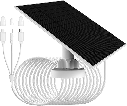 Panel solar de 5V-6W para cámara de seguridad con micorUSBTipo-CDC3513 Tres tipos de conectores, IP66 impermeable, cable de carga de 9.8 ft,