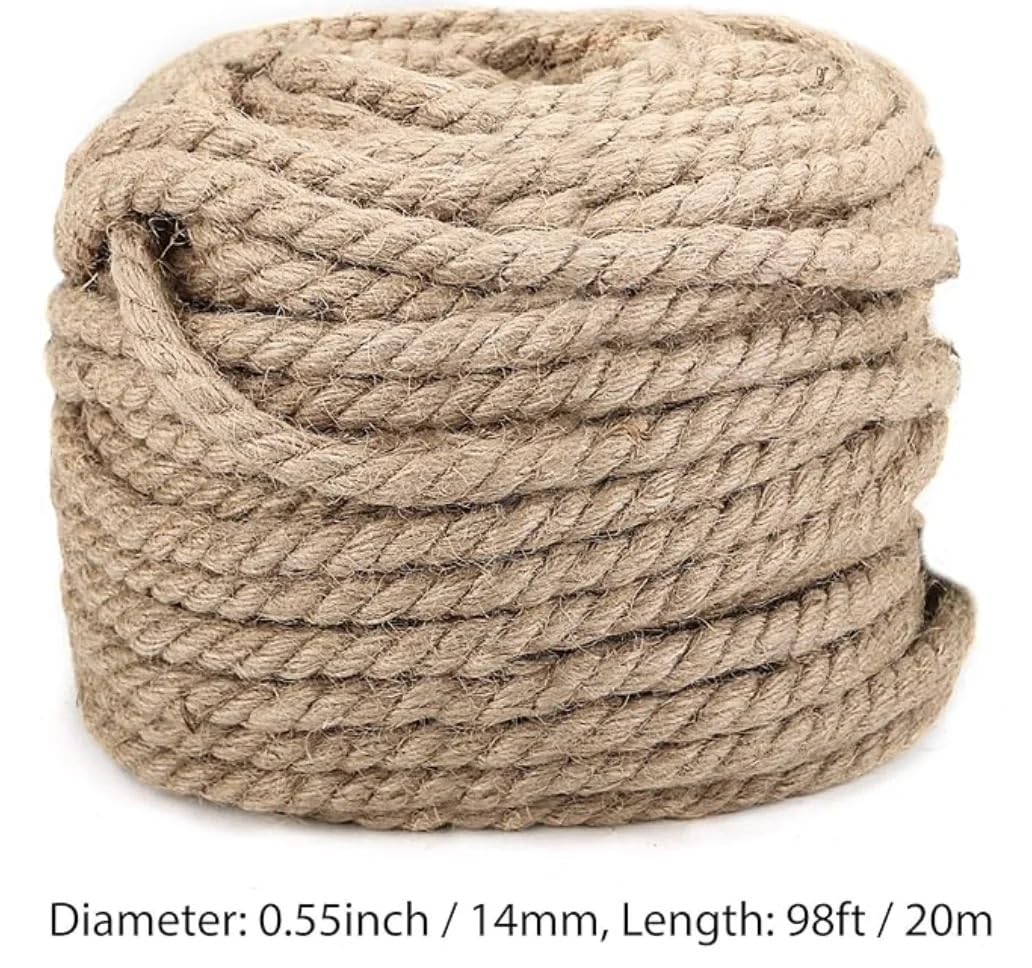 Corda di iuta, Corda intrecciata di iuta 14mm 5m 10m 20m for artigianato, giardinaggio, raggruppamento, campeggio, decorazione domestica(5m)