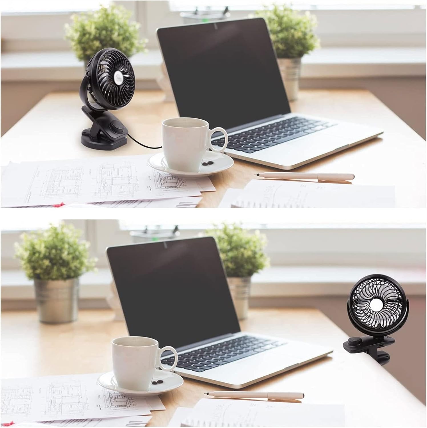 Clip on USB Fan, Portable Mini Desk Fan 360° Rotation Angle Table Fan USB Fan for for Home Bed Office Outdoor Travel (Color : Black)