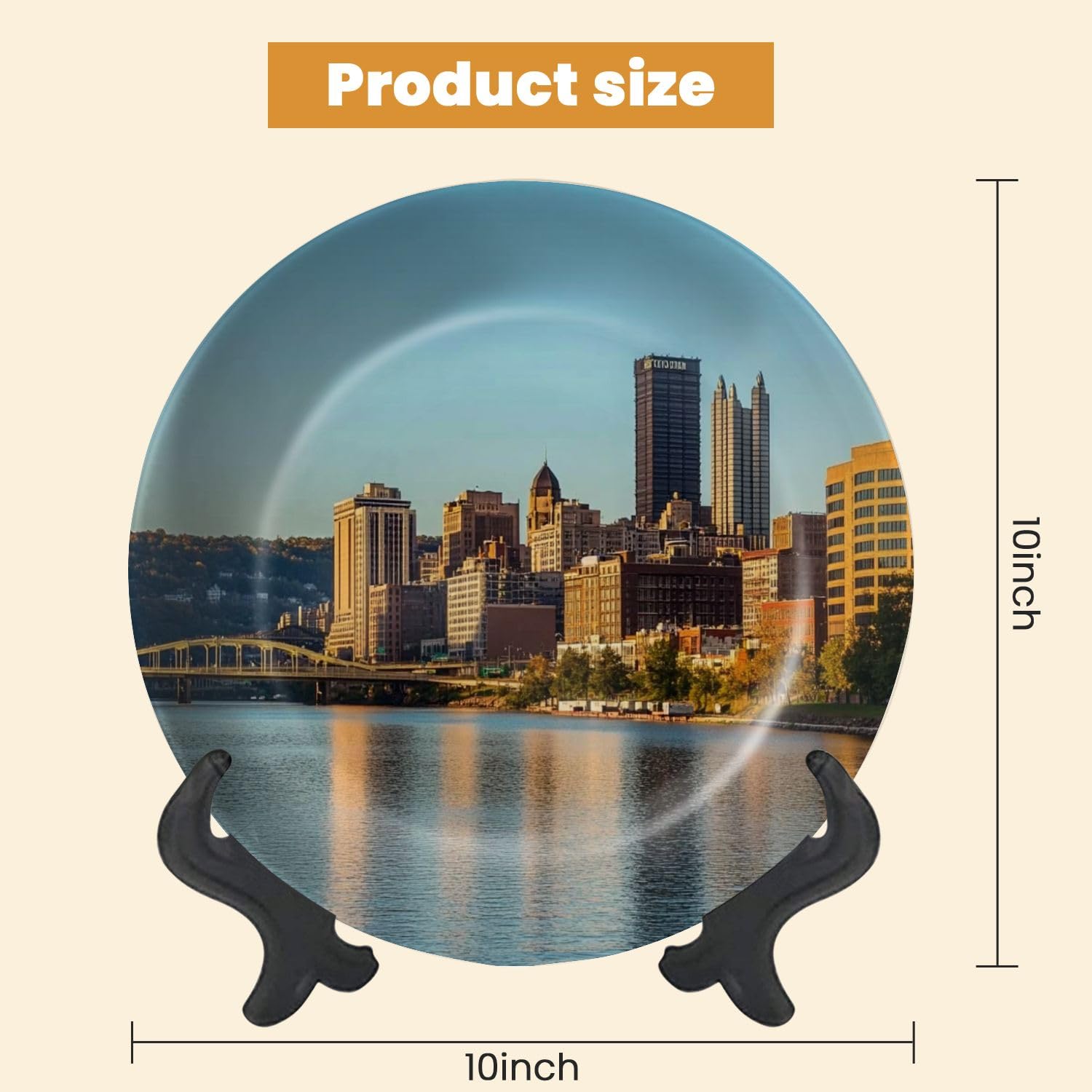 Decorative Plates for Display Cityscape Pittsburgh Pennsylvania Allegheny Monongahela Rivers Ohio Gift Plates Ceramic Collections Plates Hanging Artwork for Living Dining Room Kitchen Souvenir