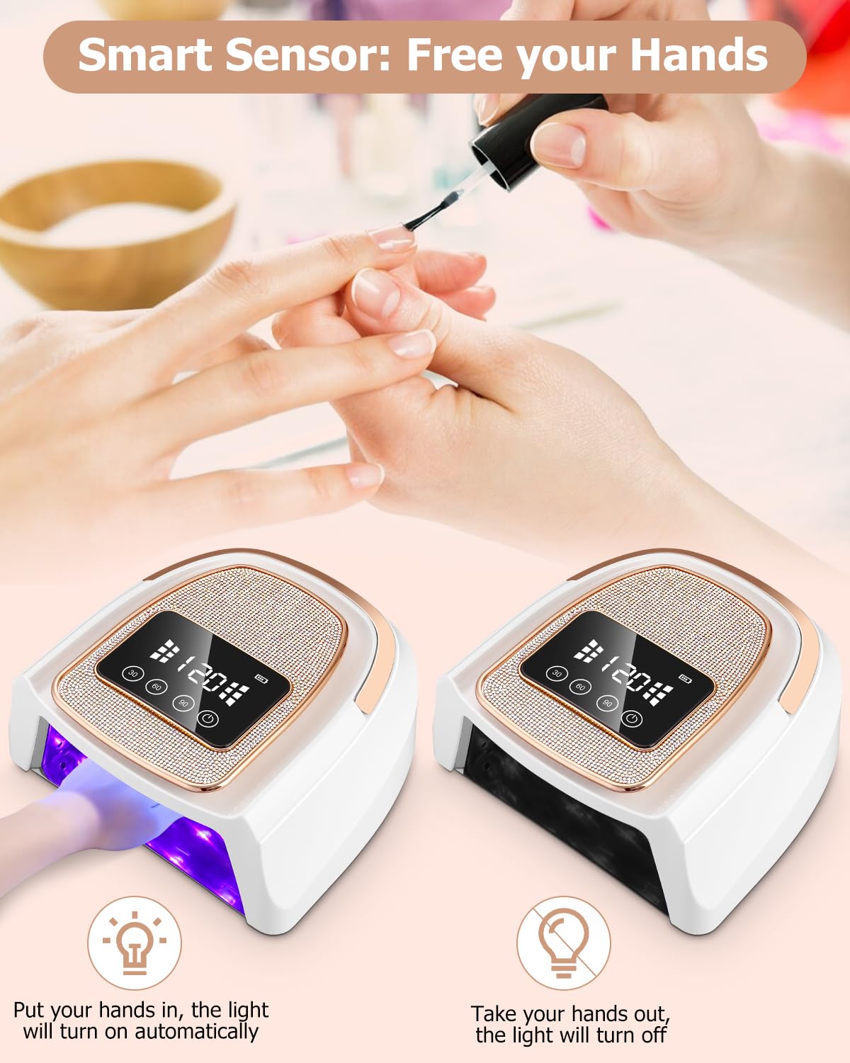 Lampara UV Led Uñas,Secador de Uñas,Lampara Uñas Gel,lampara uñas semipermanentes con 4 Temporizador,Con Pantalla LCD y Sensor Automático,Para Manicura Pedicure Nail Art en el Hogar