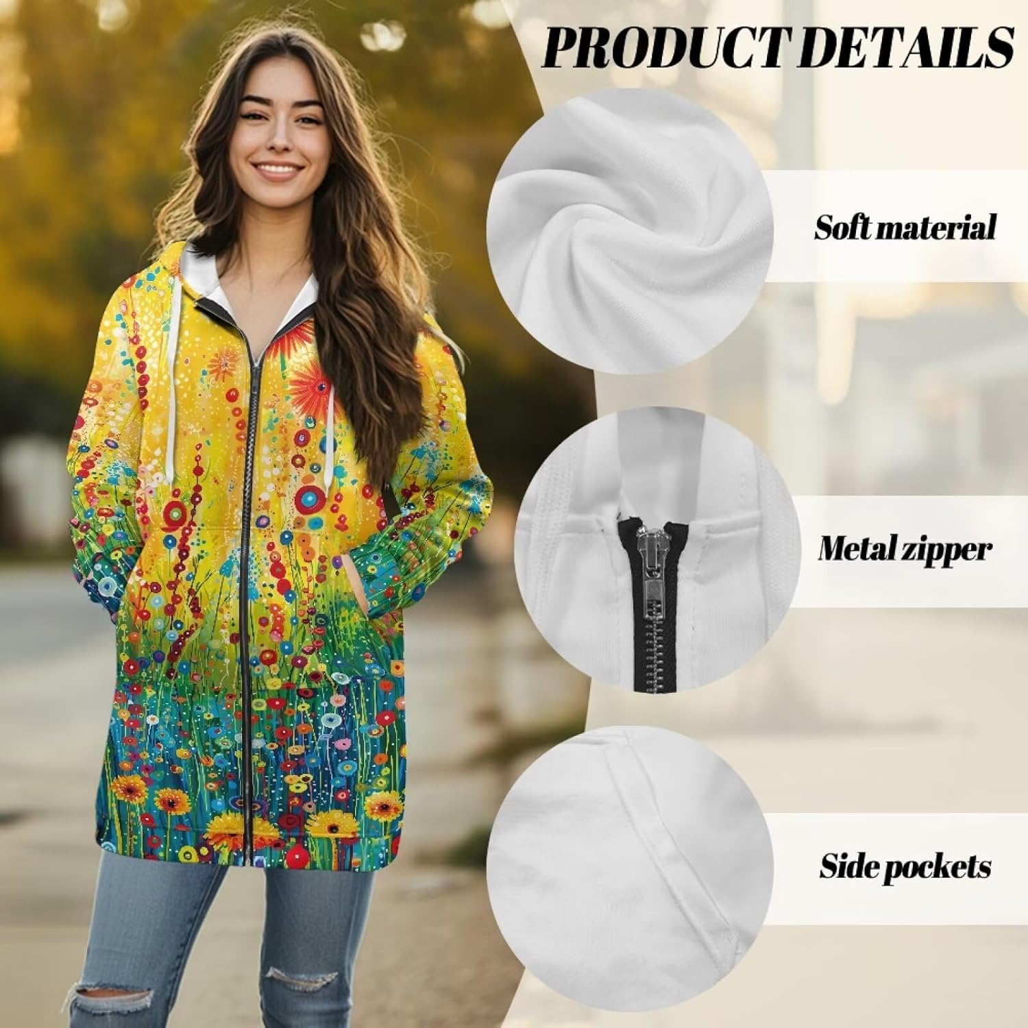Women's Hooded Cardigan Sweaters Zipper Long Coatigan Jackets with Pockets Mid-Length Hooded Sweatshirt