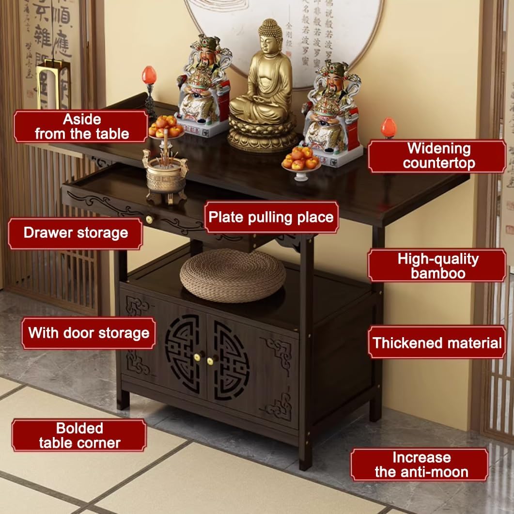 YVYKFZD Chinese Cabinet Personal Shrine Altar Table, Bamboo Altar Cabinet Buddha Niche with Storage, Stand Meditation Table Pedestal Offering Table(50x40x100cm/19.6"x15.7"x39.3")