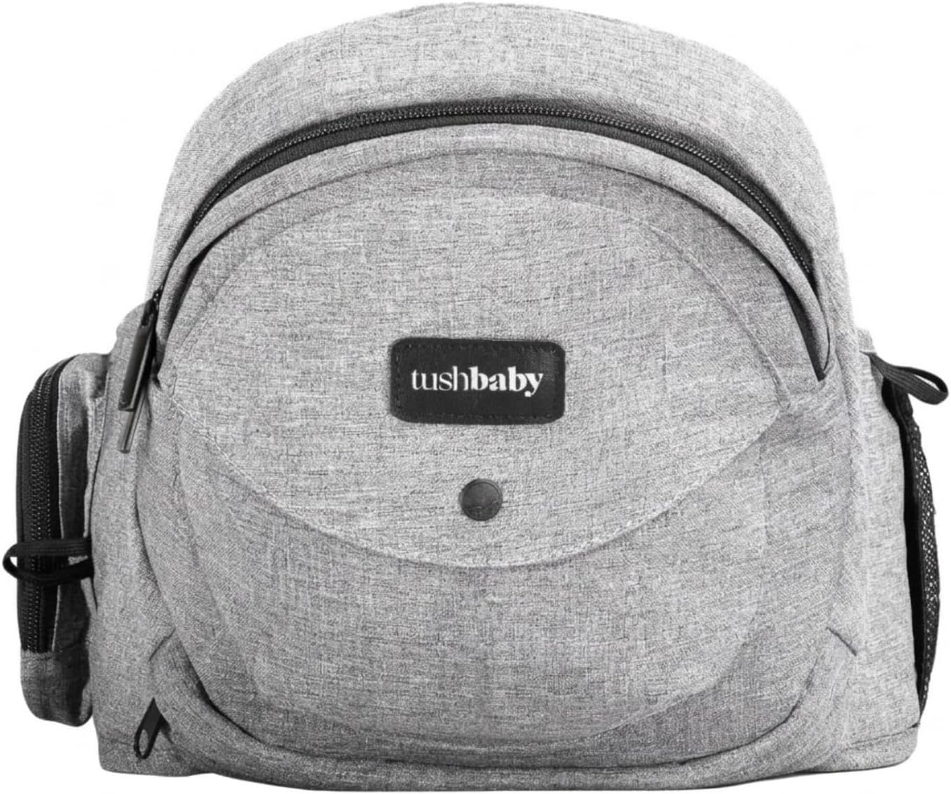 Tushbaby Hip Carrier for Babies & Toddlers (Grey) - Safety-Certified, Machine Washable Child Waist Seat for One Hand Support with Multi-Pocket Storage, 23”- 44” Waist, Holds Kids 0-3 yrs up to 45lbs
