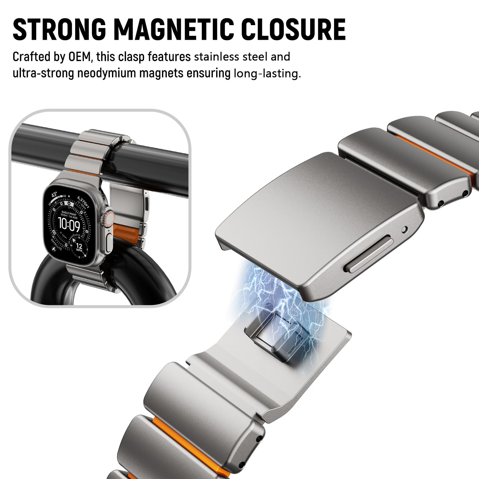 NewWays Cinturino di ricambio in titanio compatibile con Apple Watch da 49 mm, 46 mm, 45 mm, 44 mm, di lusso in titanio e silicone, per iWatch Ultra 3 2 1 Series 11/10/9/8/7/6/5/4/SE