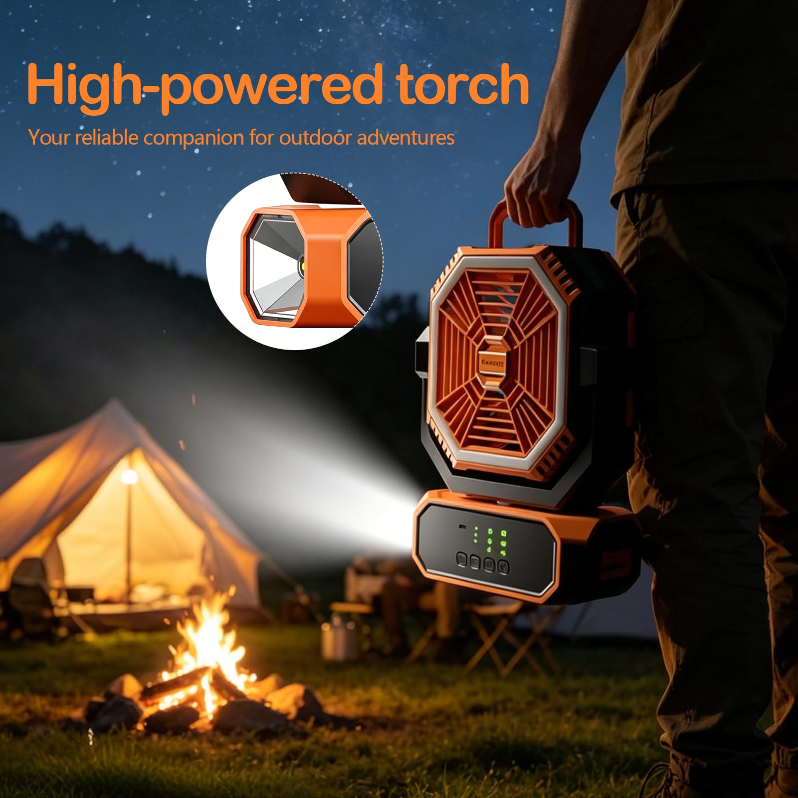 Ventilatore da campeggio portatile da 20000 mAh con luce, telecomando e timer, regolazione continua della velocità, ventilatore da esterno oscillante con lanterna