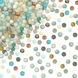 TOAOB 100pcs Perles Pierre Naturelles 4mm Perles d'Amazonite Naturelles Givrées Rondes en Vrac de Pierres Gemme Énergie pour Fabrication de Bijoux Collier Bracelet Boucle D'oreille