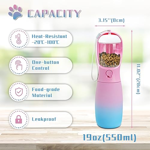 Miniatura 4 de Botella de agua para perros, cuenco de agua portátil de gran capacidad de 19 onzas, alimentador de bebida y cuenco para platos, artículos esenciales