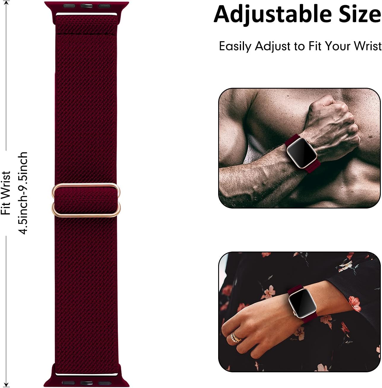Acrbiutu Stretchy Solo Loop Nylon Bands Compatible with Apple Watch 38mm 40mm 42mm 44mm, Adjustable Braided Stretch Elastics Strap for iWatch Series 6/5/4/3/2/1 SE, Wine Red 42mm/44mm