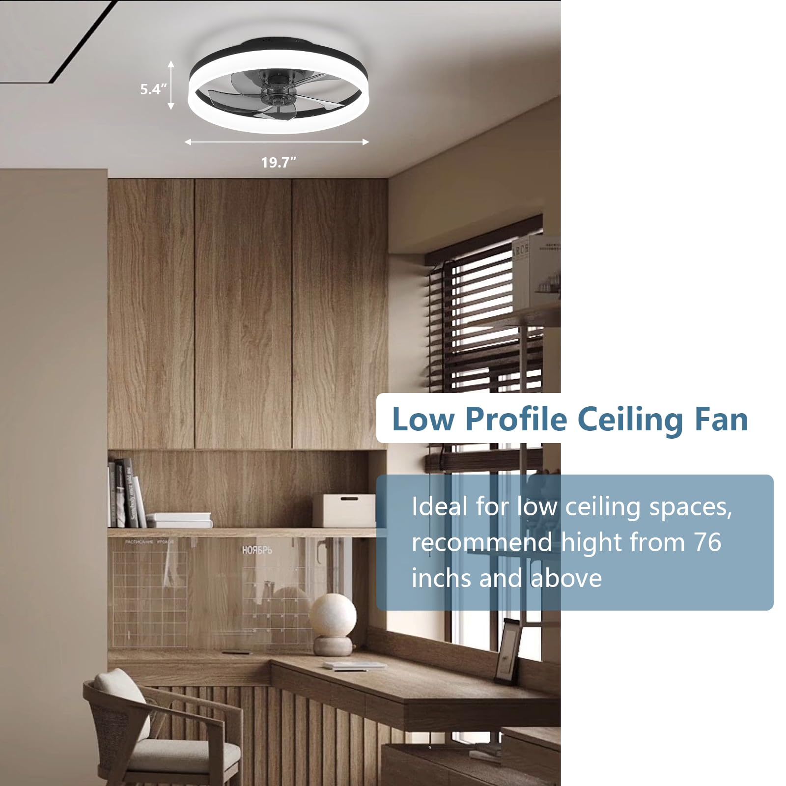 Ventilateur de Plafond Silencieux 50 cm avec Télécommande, 6 Vitesses, Réversible, LED Dimmable 3 Températures de Couleur