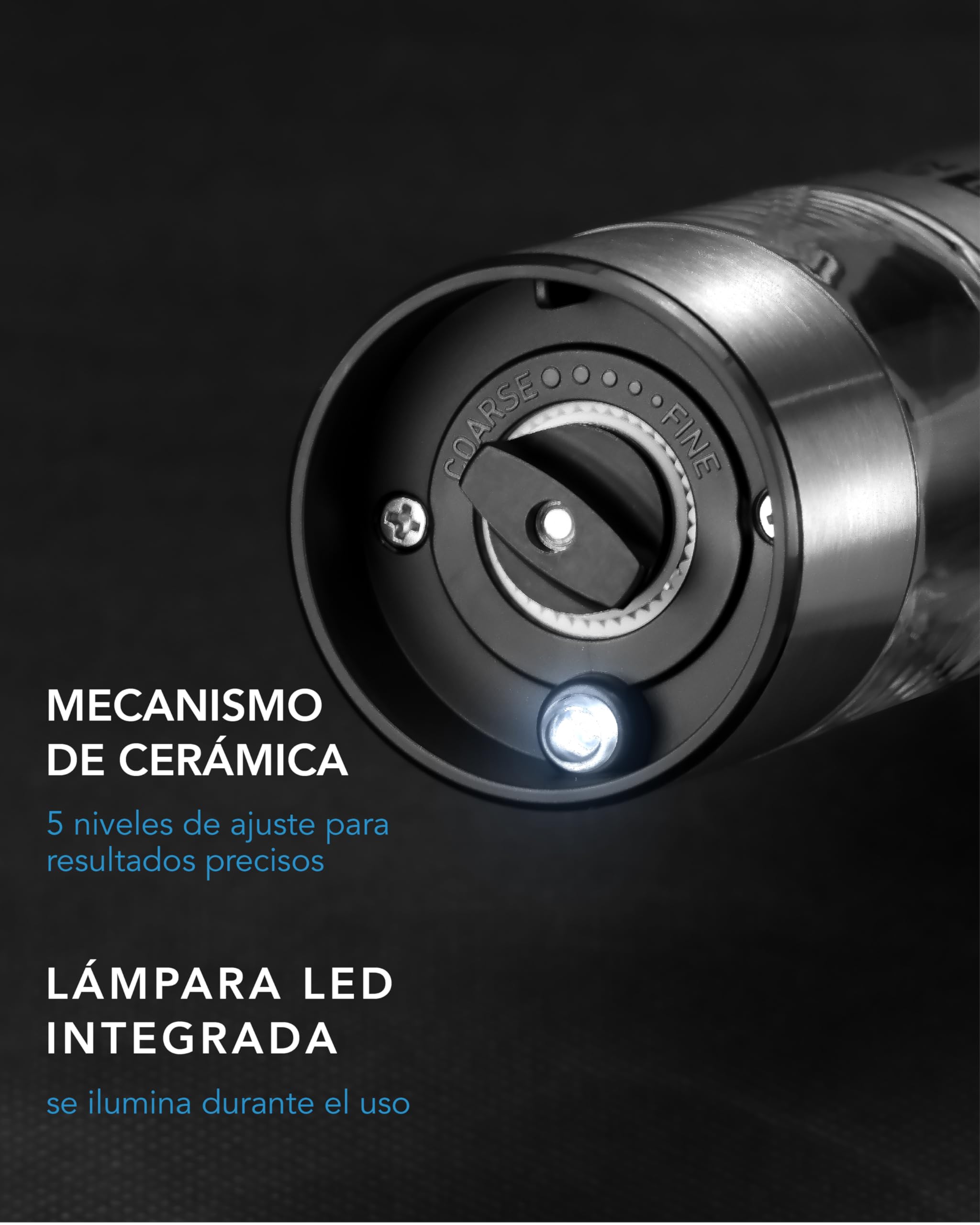 LEBENLANG Molinillo de sal y pimienta electrico - Recargable con muchos accesorios & Juego de pilas incluida I Molinillo de pimienta eléctrico salero electrico sal pimentero molinillo especias