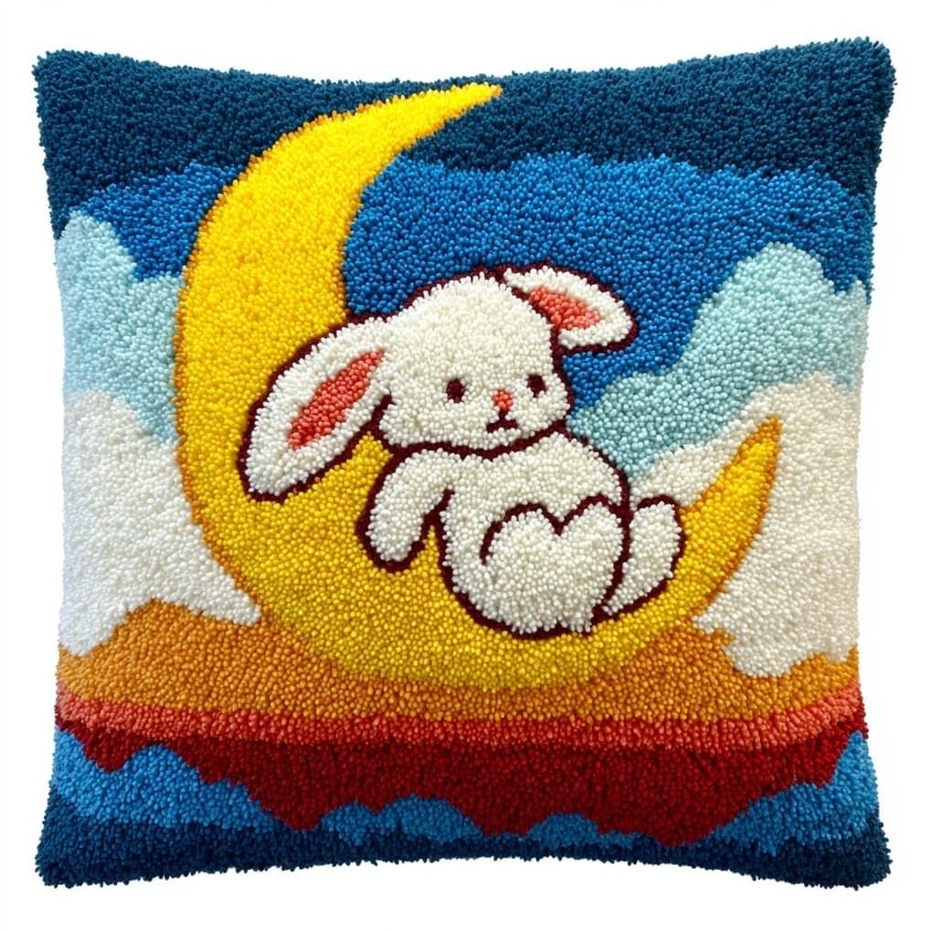 AxiangziK Latch Hook Cushion Kit for Adults,The Rabbit Sitting on the Moon