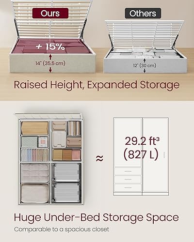 Miniatura 10 de VASAGLE Base de cama de almacenamiento elevable, tamaño individual, cama de plataforma hidráulica, con cabecera tapizada, capacidad de peso de 550