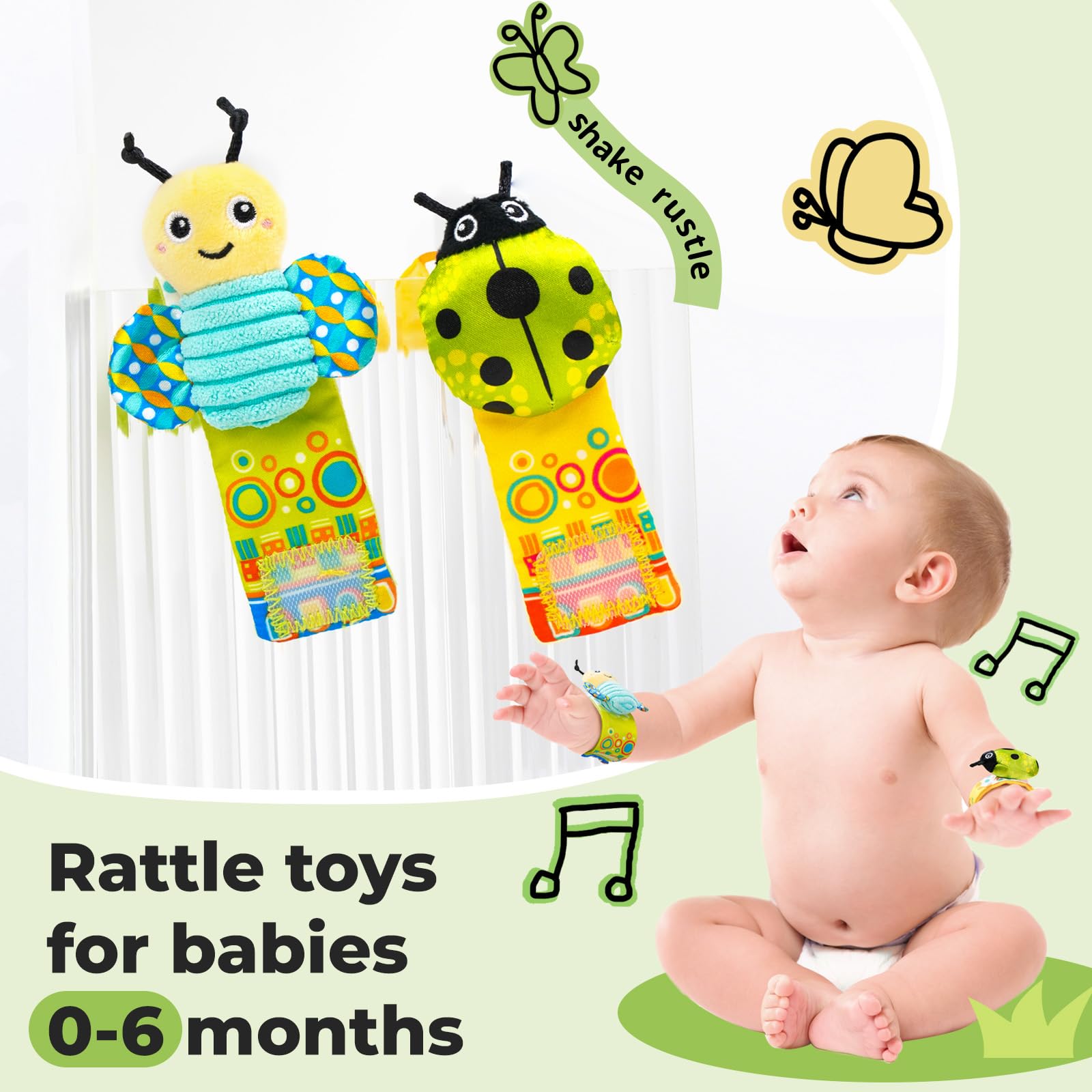 Baby Wrist Rattles Foot Finder Toys Set, Toddler Rattle Sock, Arm Hand Bracelet, Feet Leg Ankle Socks - Image 4