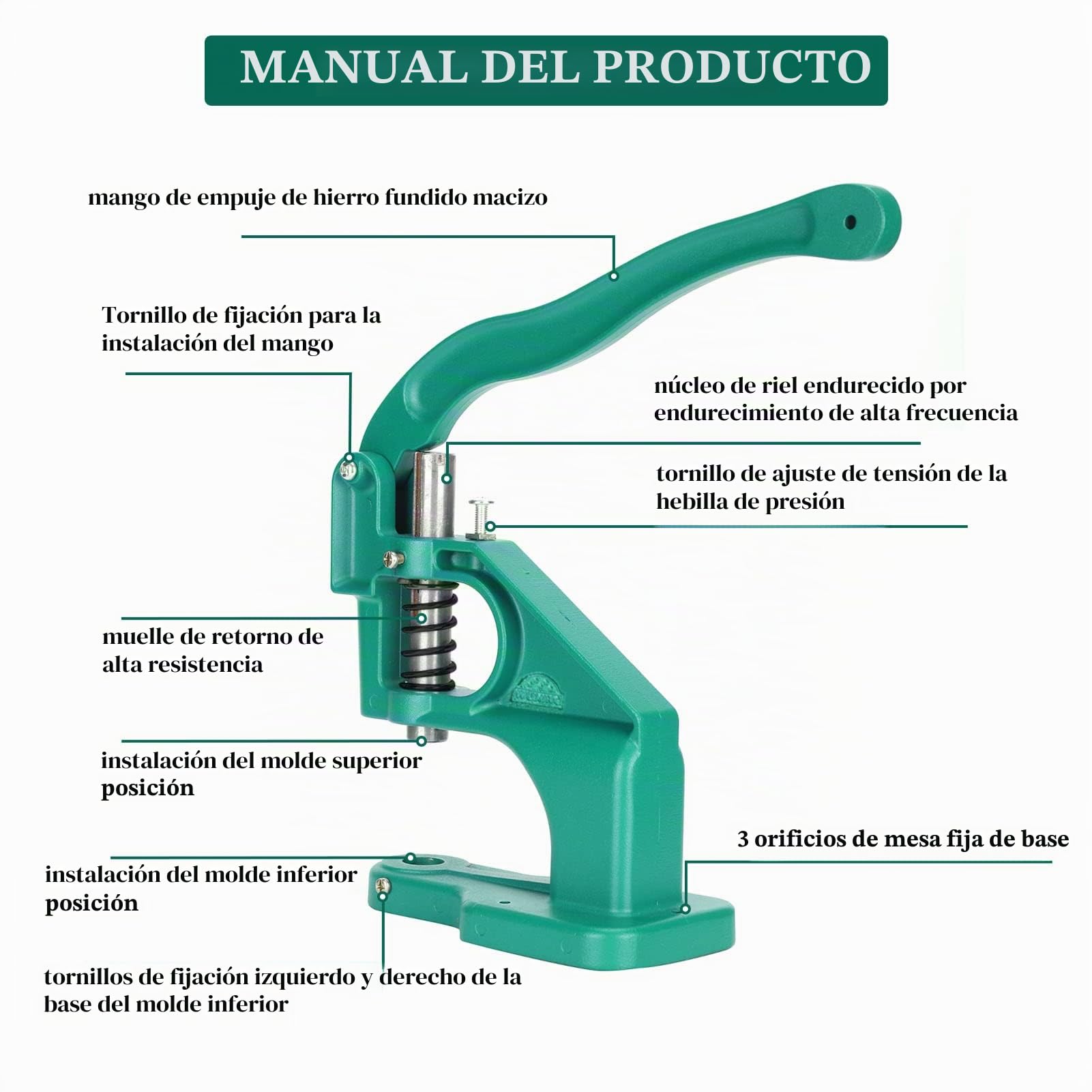 Máquina de ojales, 3 troqueles, 6 /10 /12mm, prensadora de ojales con 1500 ojales, para ojales, remaches, tejidos, cortinas de piel