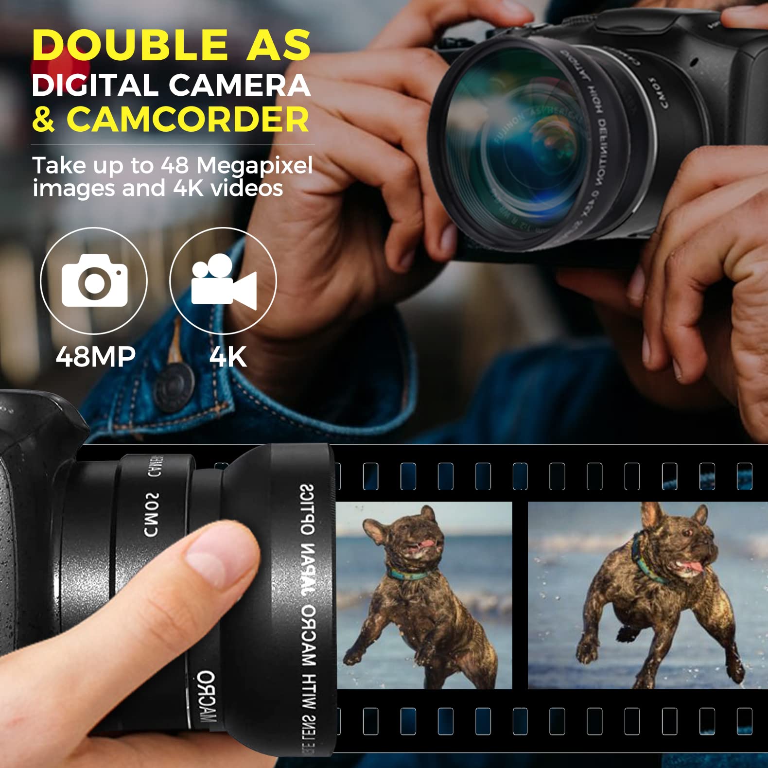Fotocamera digitale con obiettivo macro e grandangolare 48MP 4K Fotocamere per Fotografia Vlogging Camera per principianti