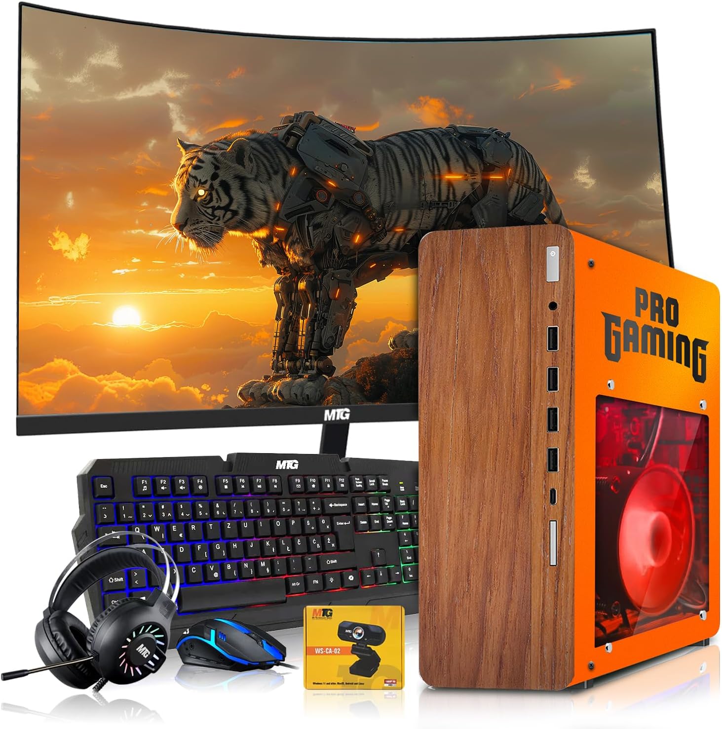 HP Full Dark Gaming PC Desktop Computer Phoenix AMD A10-9700, GT 1030, 16GB RAM, 1TB SSD, 32 Inch Curved Monitor, RGB KBM with AI Copilot, WiFi, RGB Headphone, Webcam, Windows 11 (Renewed)