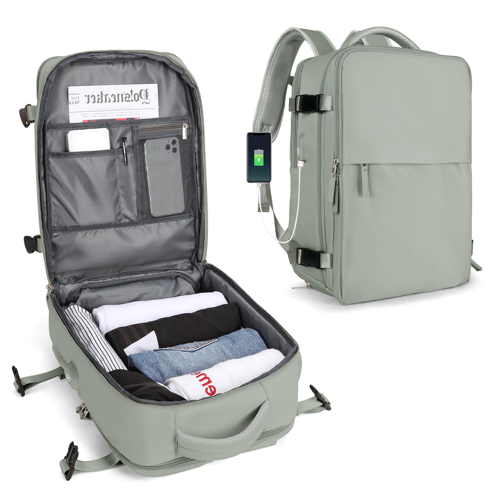SZLX Zaino Ryanair 40x20x25 Bagaglio a Mano zaino Borse da Cabina per Easyjet 45x36x20 Zaino da Viaggio donna con porta ricarica USB, Borsa da Viaggio aereo Zaino Computer Impermeabile Casual Daypack