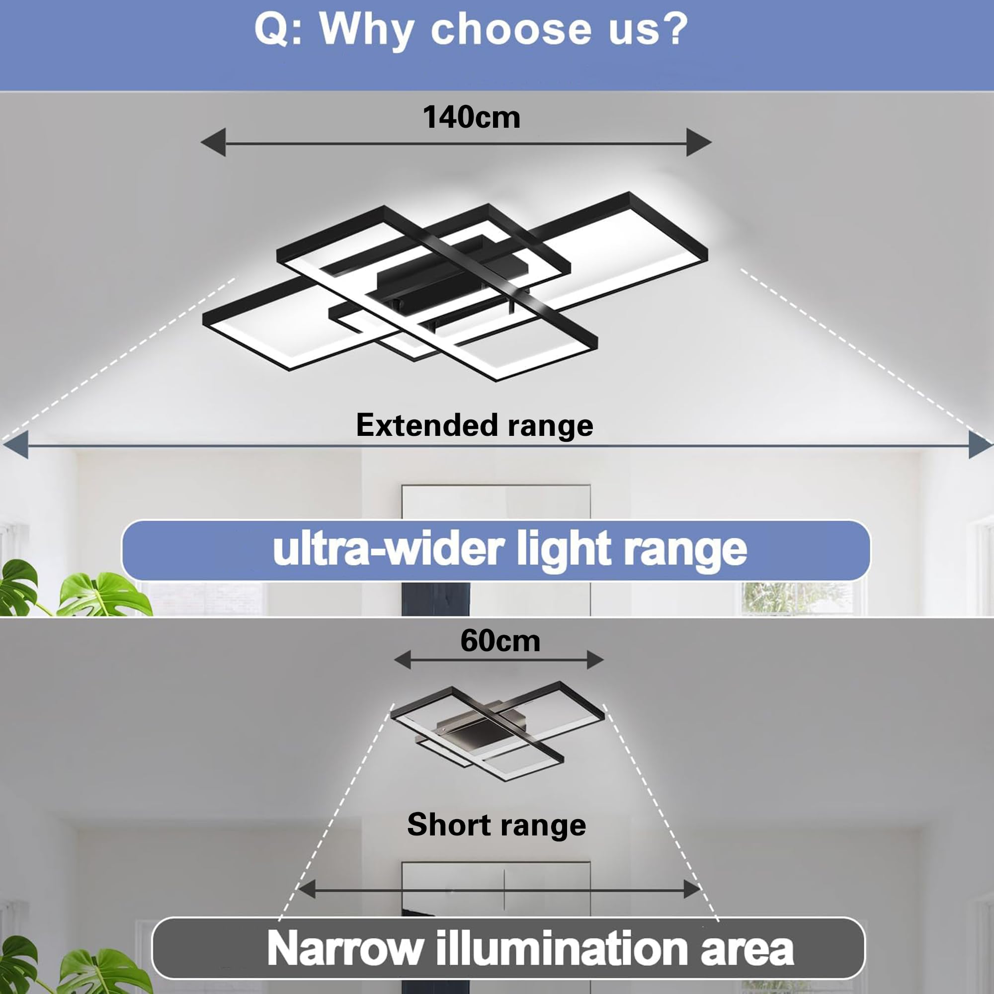 Nowoczesna lampa sufitowa LED, 3000k-6500k LED, lampa sufitowa Led do salonu z pilotem do łazienki, sypialni, kuchni, balkonu, przedpokoju, garażu, oświetlenia sufitowego na schody (czarny, 140 cm)