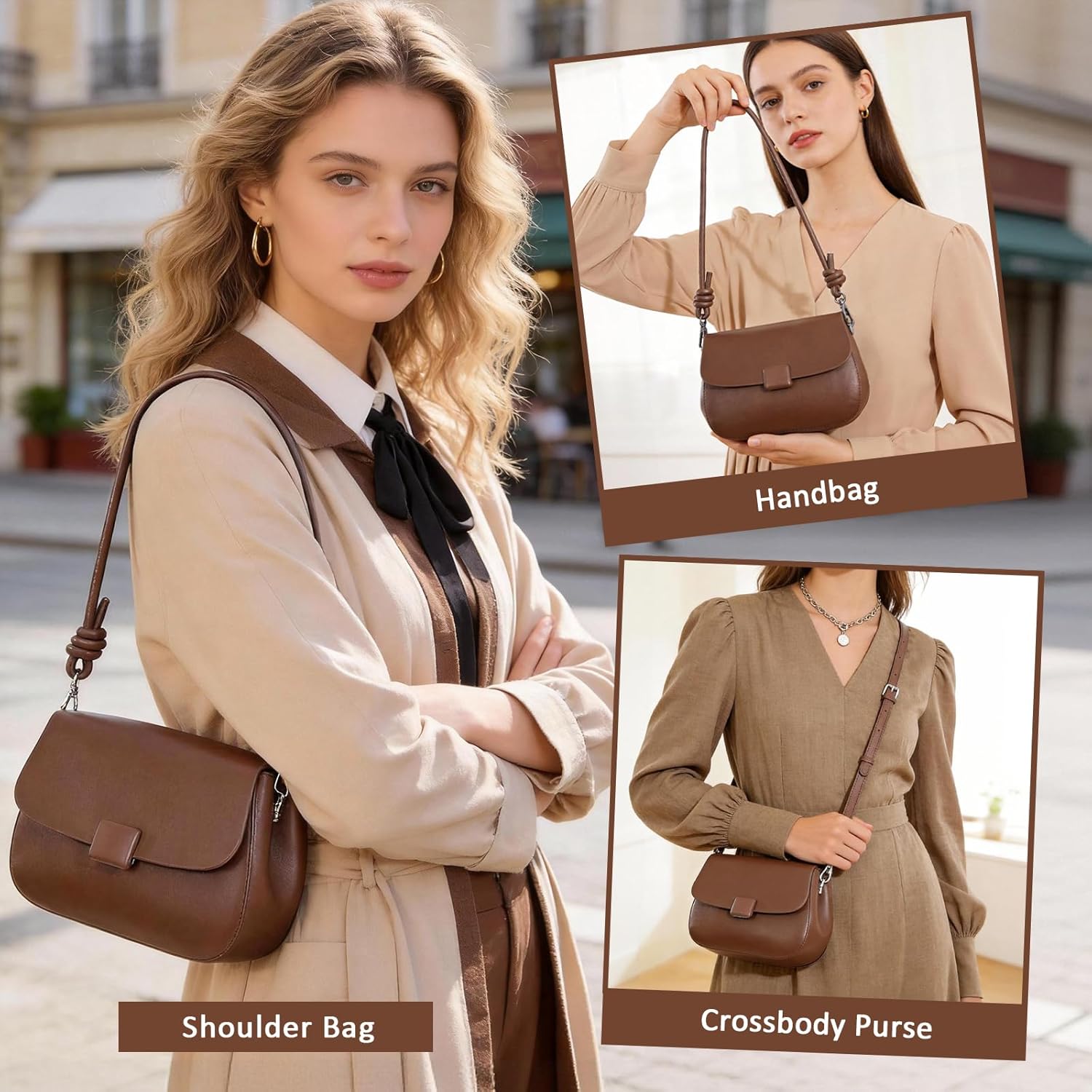 Crossbody Bags for Women, Genuine Leather Shoulder Bags with 2 Removable Adjustable Straps - Image 2