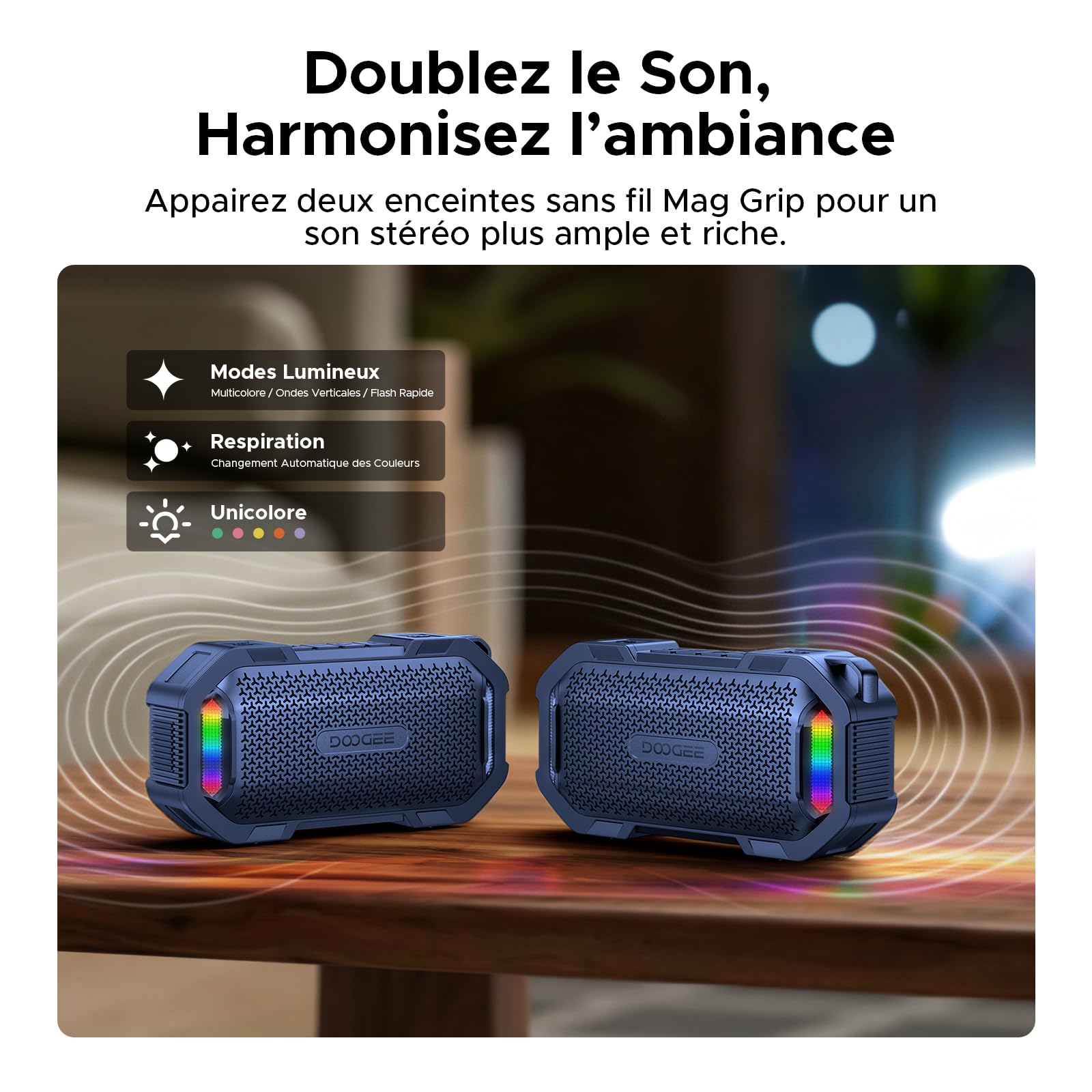 Enceinte Bluetooth Portable Puissante avec Magnétique, TWS Stéréo, 10 Modes RGB, IP67 Etanche, Enceinte d’extérieur Ultra-Portable avec Son Haute Fidélité, pour Fête, Vélo (Bleu)