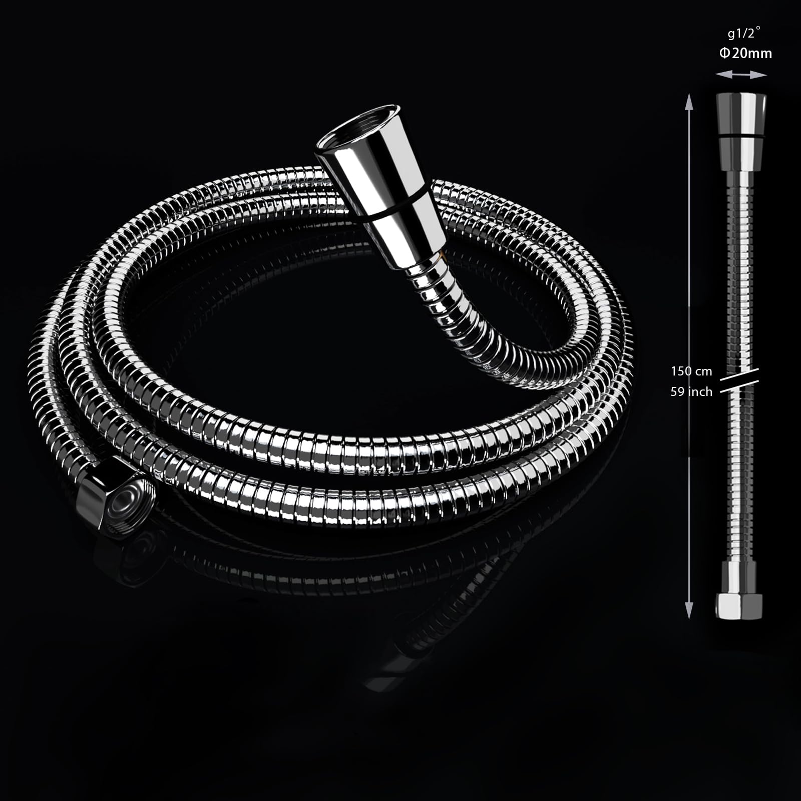 Tubo doccia flessibile da 1,5 m, in acciaio inox, anti-torsione e anti-piegatura, antiperdite, universale G1/2", cromato/argento (1.5M)