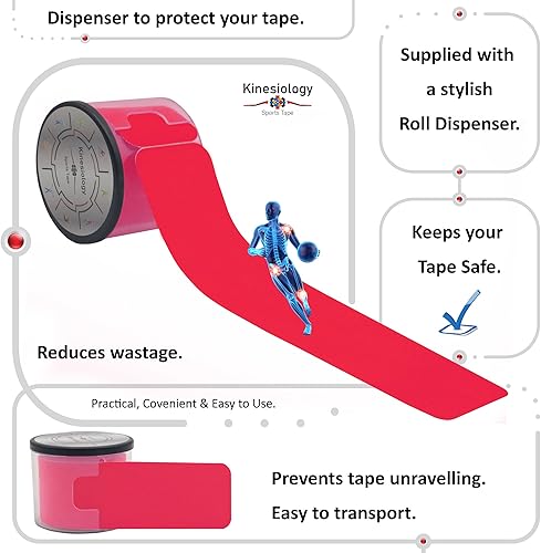 Vista 49 de Cinta de kinesiología precortada con dispensador – Cinta muscular deportiva sintética – Negro – Rollo de 16.4 ft – 20 tiras – Cinta de fisioterapia