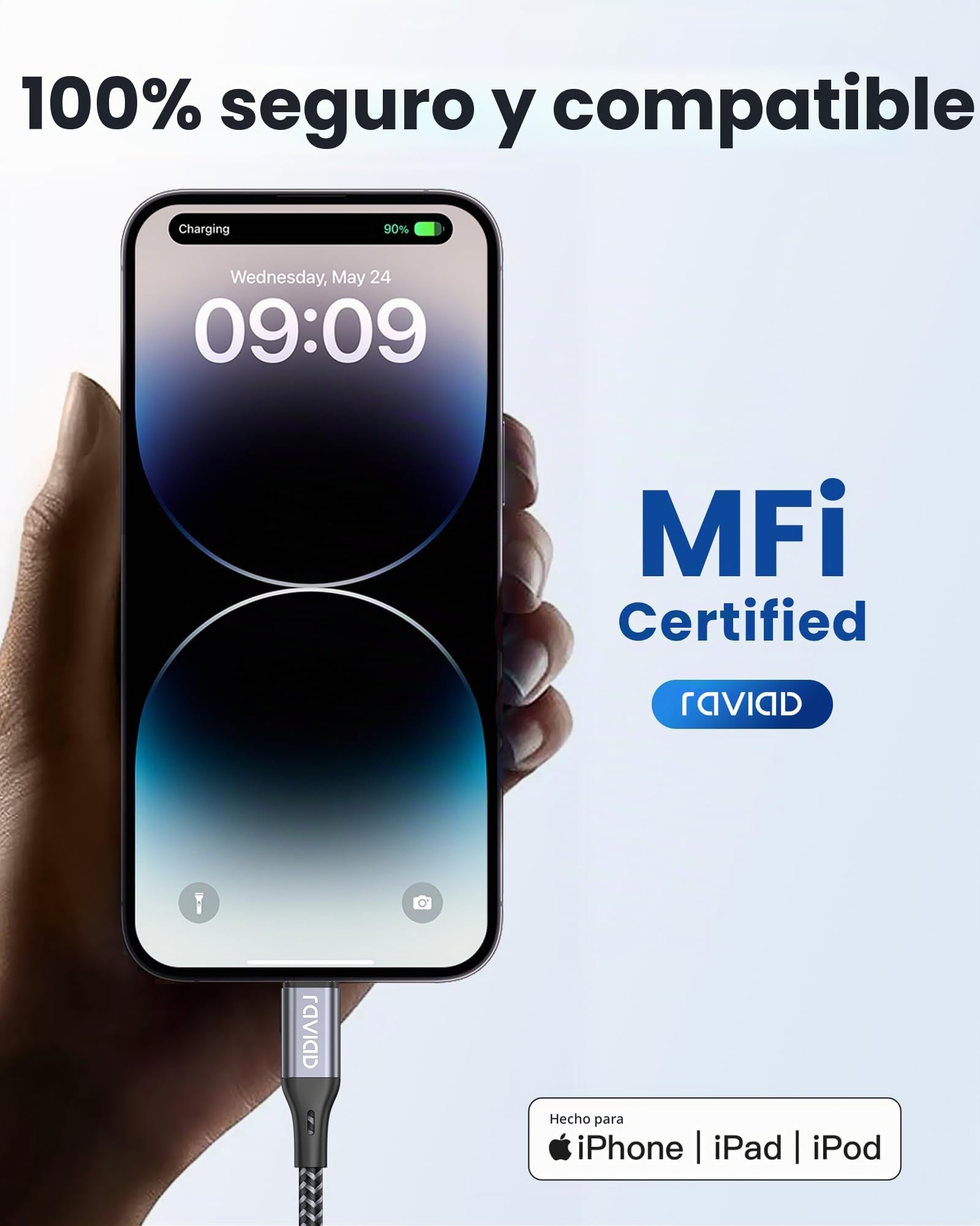 RAVIAD Cable USB C a iPhone 1M [MFi Certificado] Cable Cargador iPhone Carga Rápida Power Delivery Cable Tipo C a iPhone para iPhone 13 Pro Max/13 Mini/12 Pro/11/SE 2020/XR/XS/X/8/8 Plus - Gris