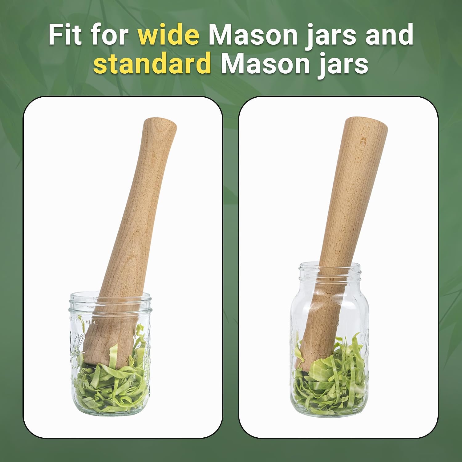 Sauerkraut Pounder for Mason Jars - Wooden Fermenting Supplies - Vegetable Fermentation Tamper for Sauerkraut Crocks with Scale Marks