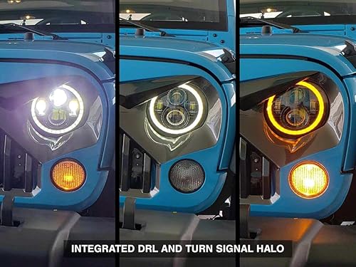 Miniatura 6 de Axial Faros delanteros LED Halo con señales direccionales DRL y ámbar carcasa negra lente transparente compatible con Jeep Wrangler TJ y JK 97-18