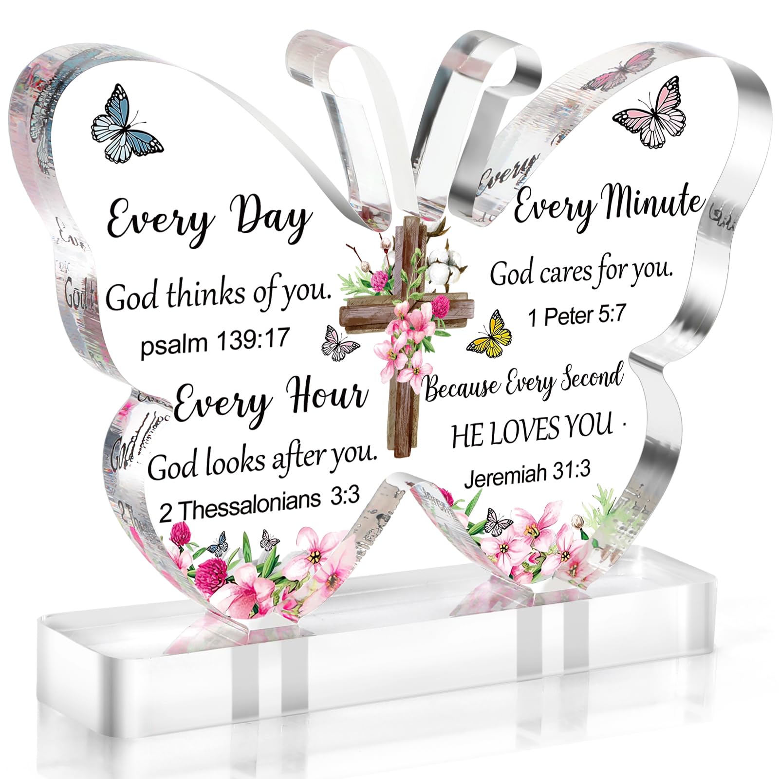 ZEEYUAN Christian Gift for Women, Inspirational Gifts for Girl, Acrylic Butterfly with Bible Verse and Prayers Religious Gifts Scripture for Home,Office Decor