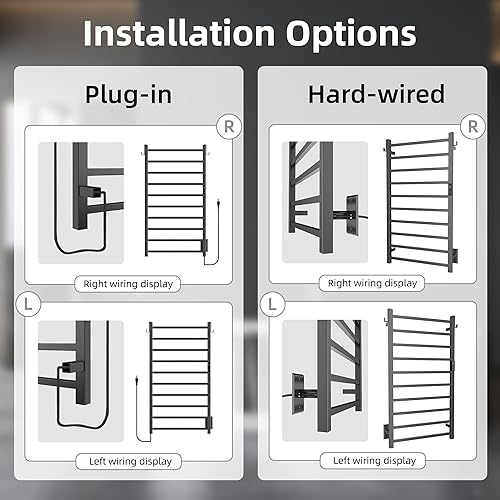 Miniatura 5 de P&Bhusri Toallero calefactable, calentador de toallas de 10 bares para baño, calentador de toallas montado en la pared, toallero eléctrico con Negro