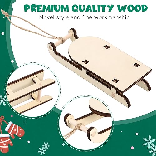 Miniatura 5 de Trineo de Navidad en miniatura modelo de trineo de madera, adorno de trineo de bricolaje, manualidades, trineos de madera de mesa, decoración