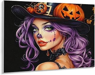 Shrandi Witch with Purple Hair and Pumpkin Hat Paint by Number, Adult Paint by Number Kits, Painting Kits for Adults Digital Oil Painting Gift and Home Wall Decor 20 * 16inch