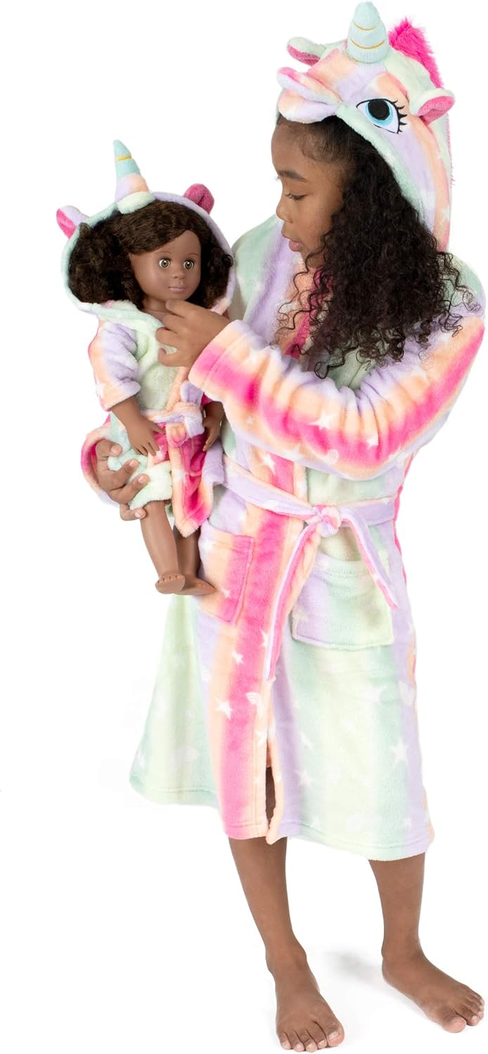 Leveret Kids Robe Matching Doll & Girls Fleece Sleep Robe