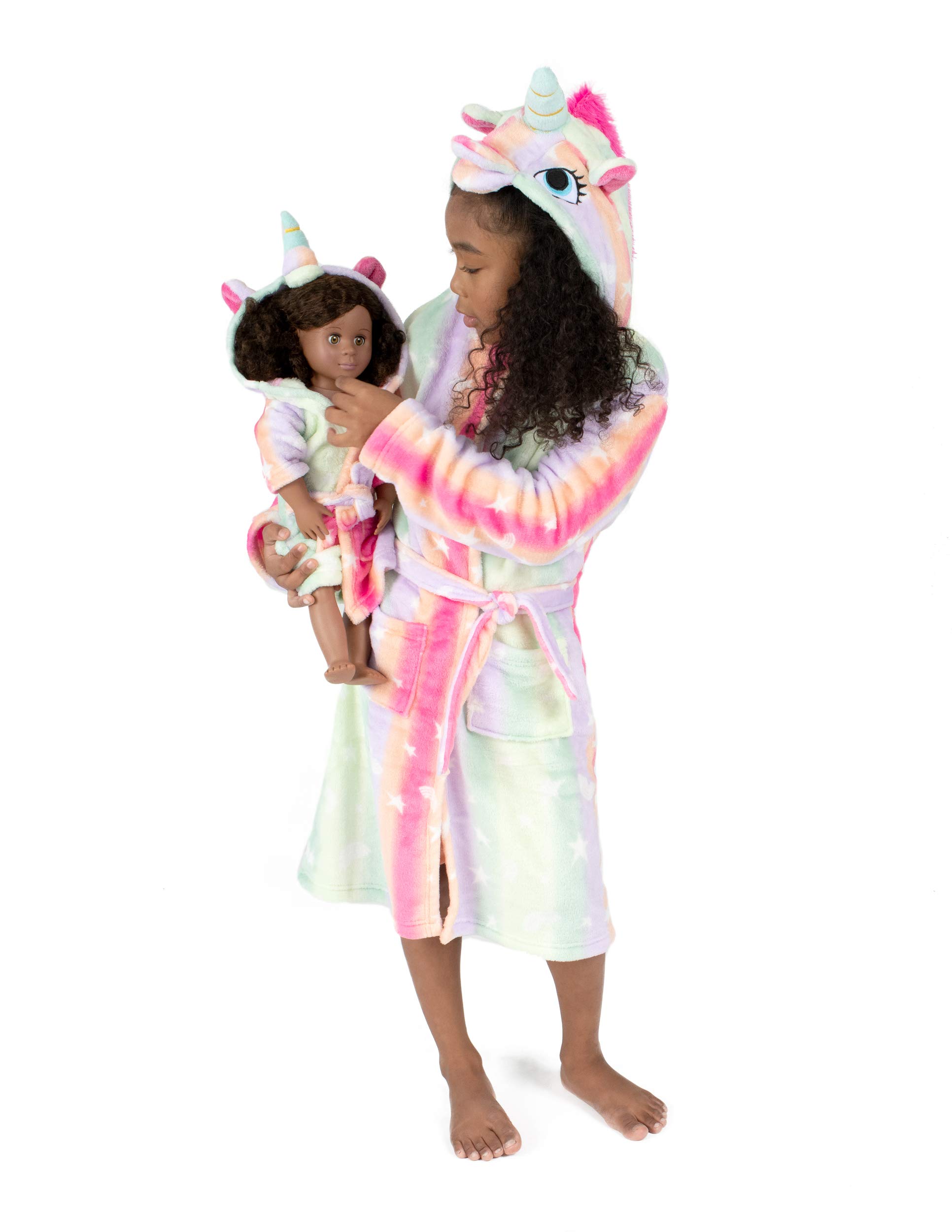 Leveret Girl and Doll Fleece Hooded Robe Stars 2 Year