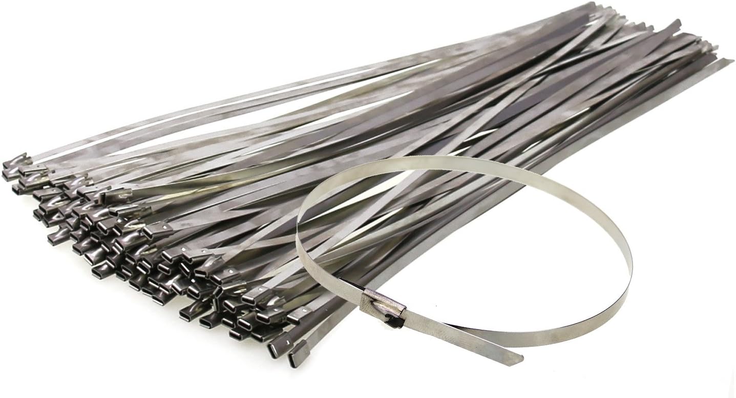 SS304 Stainless Steel Zip Ties Exhaust Wrap Coated Locking Cable Zip Ties, 100pcs 4.6 * 300mm Metal Cable Ties