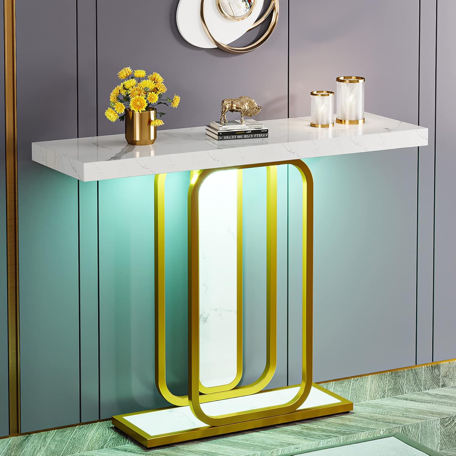 Amazon.com: Tribesigns Modern Gold White Console Table with LED Lights ...